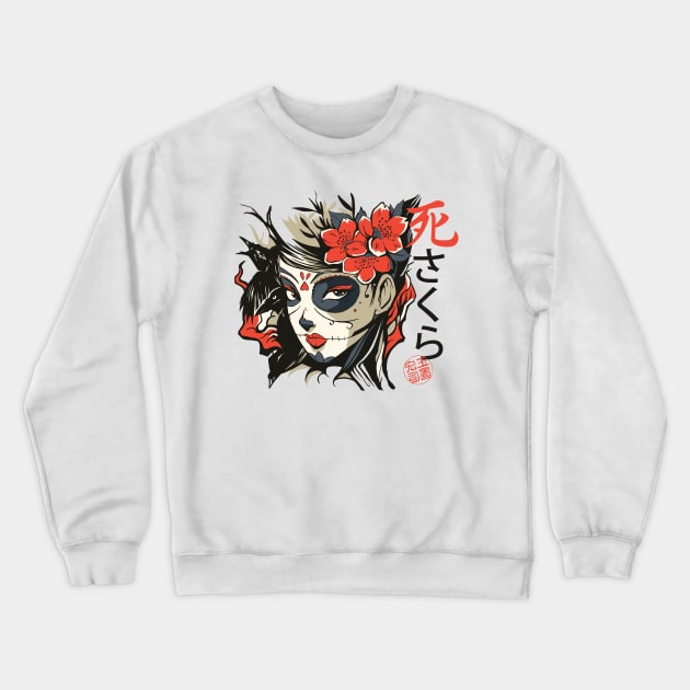 Sugar Skull Asian Girl Crewneck Sweatshirt by madeinchorley